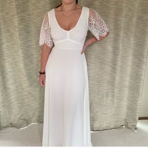 Lulu's White Lace Sleeve Maxi Prom Dress Large